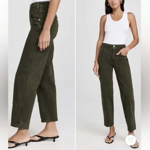 Paige Alexis Workwear Barrel Leg Utility Pant Vintage Bayou Olive Green Size 28 - Picture 2 of 15